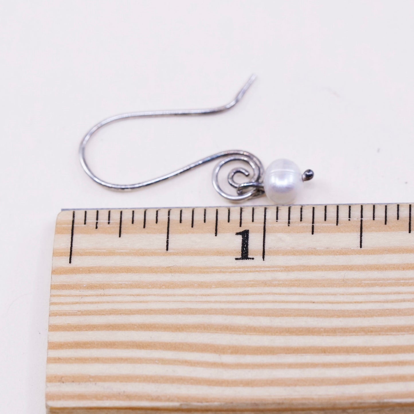 Vintage sterling silver handmade earrings, 925 swirl with pearl drop