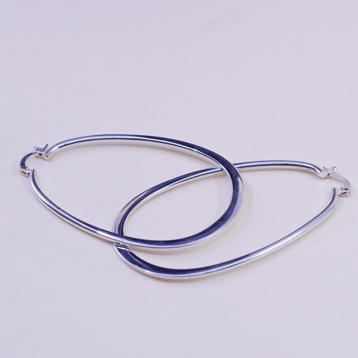 2.75”, vintage sterling silver handmade earrings, 925 huge oval hoops