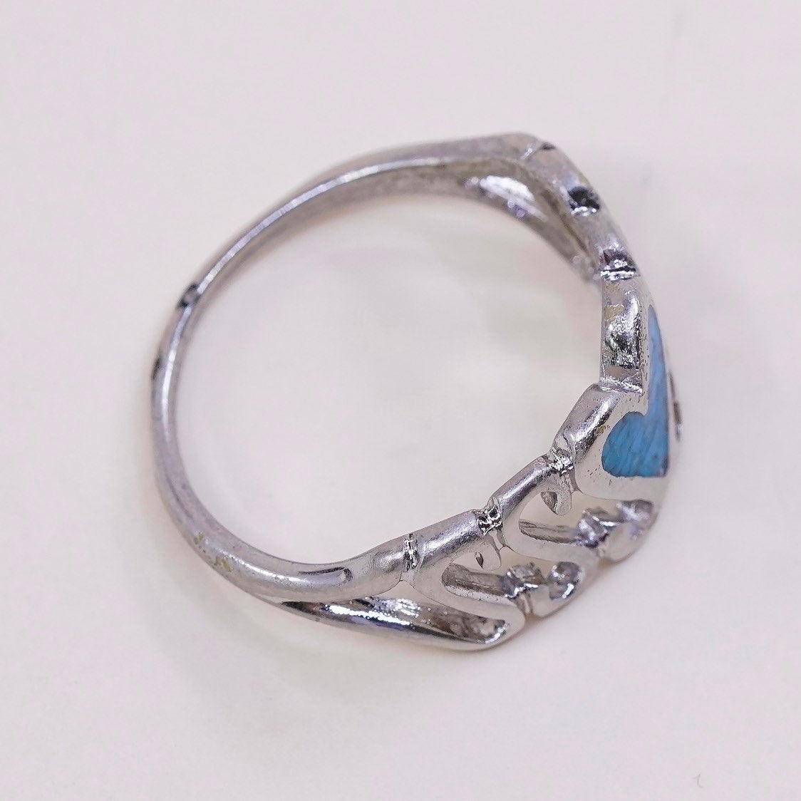 sz 9, vtg Sterling silver handmade ring, 925 band w/ turquoise heart