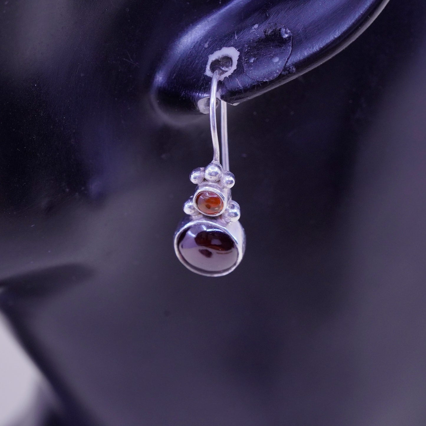 Vintage Sterling silver handmade earrings, 925 hooks with garnet beads