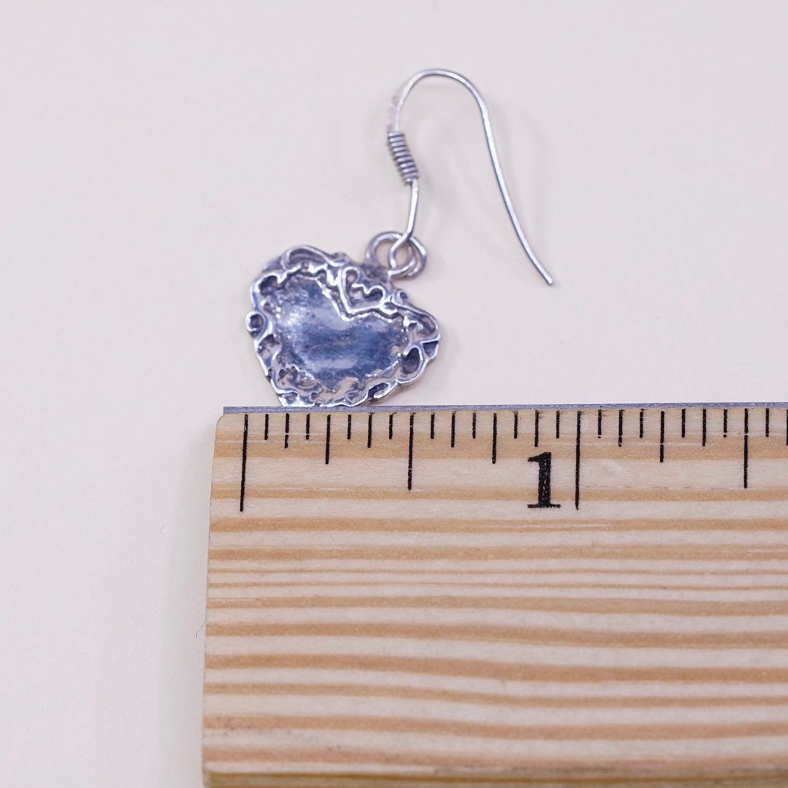 VTG Sterling silver handmade earrings, 925 heart drops, stamped 925