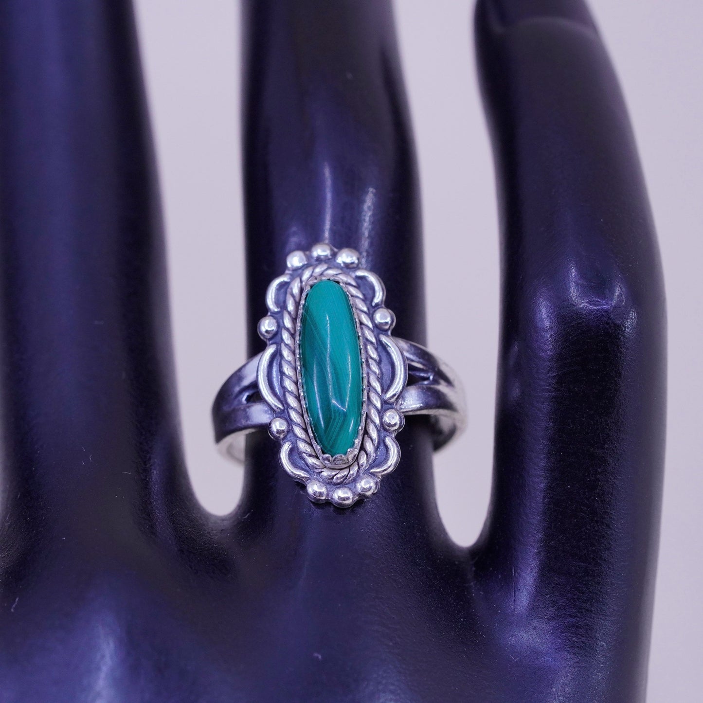 Size 6.75 Native American bell trading post sterling 925 silver ring malachite