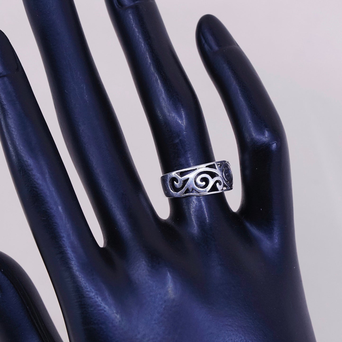 sz 6, vtg Sterling silver handmade ring, mexico 925 band w/ swirl wave