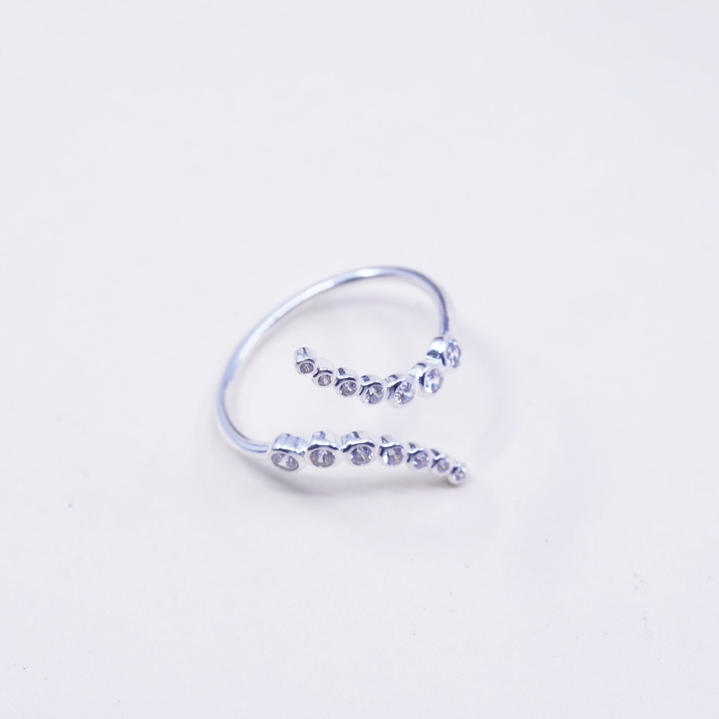 Size 10, Vintage RJ sterling 925 silver handmade ring, curvy wrap band with cz