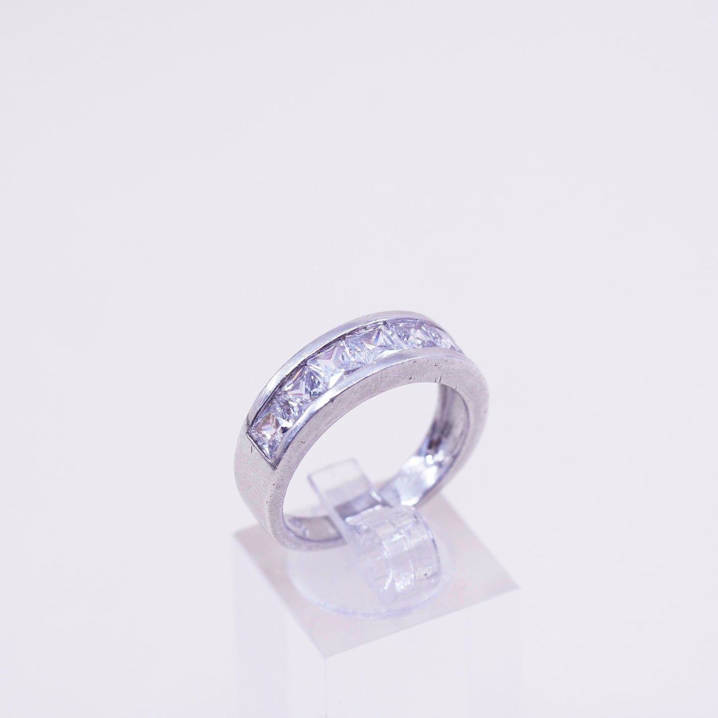 Size 9.25, Vintage sterling 925 silver ring, engagement band with cz