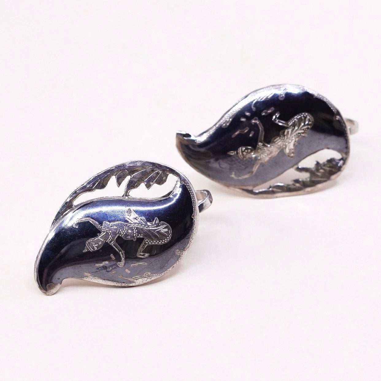 Indian SIAM Sterling silver handmade earrings, 925 screw back w/ goddess