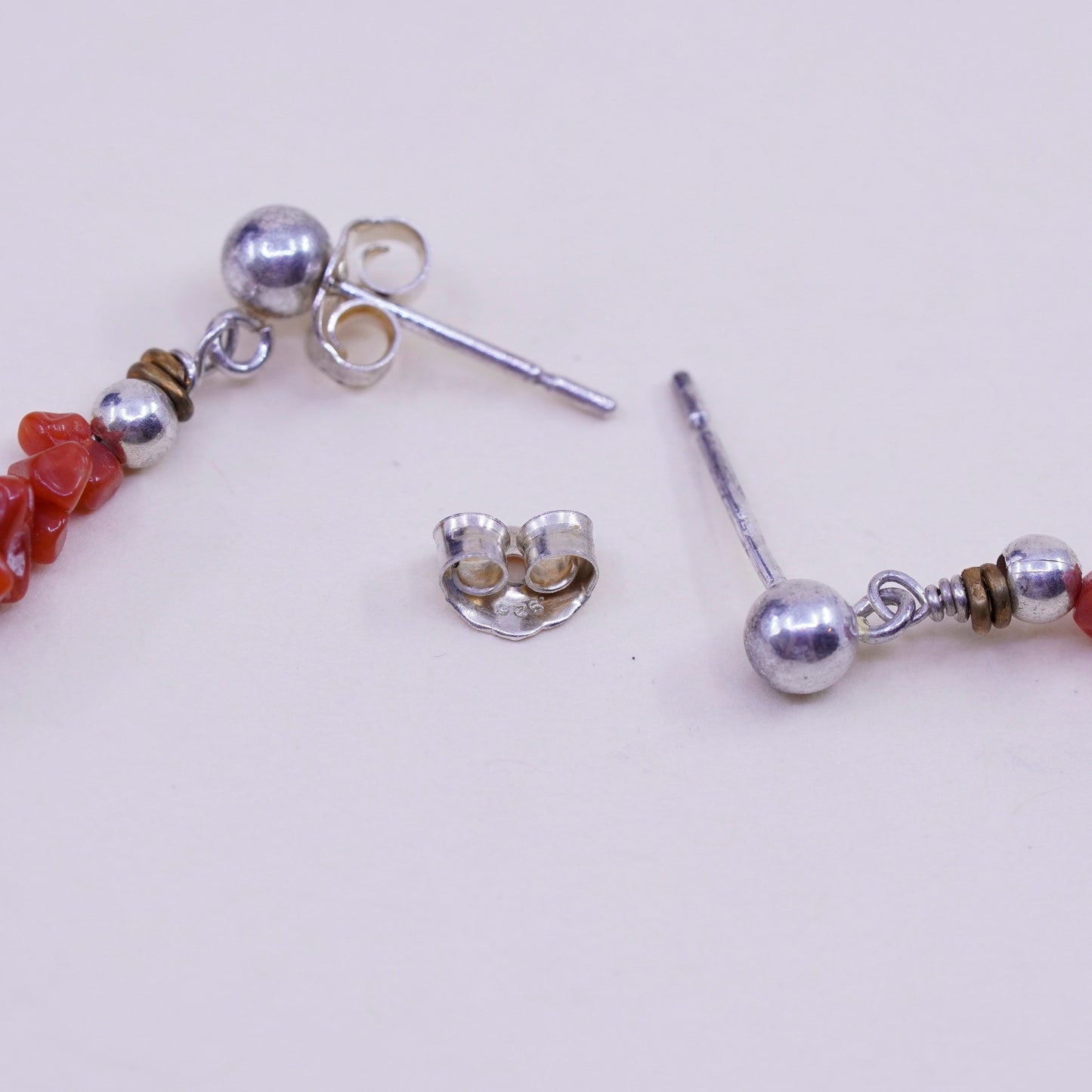 Vintage Sterling 925 silver handmade earrings with turquoise and coral beads