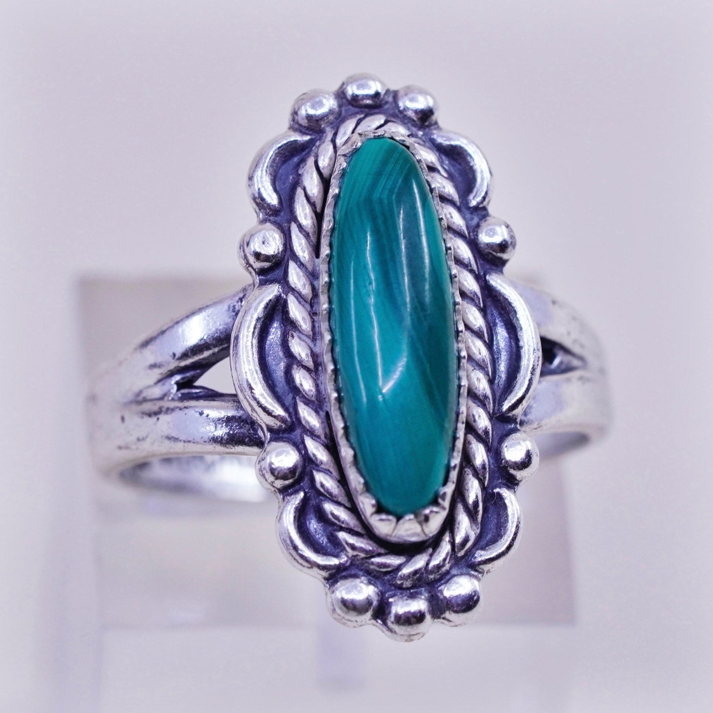 Size 6.75 Native American bell trading post sterling 925 silver ring malachite
