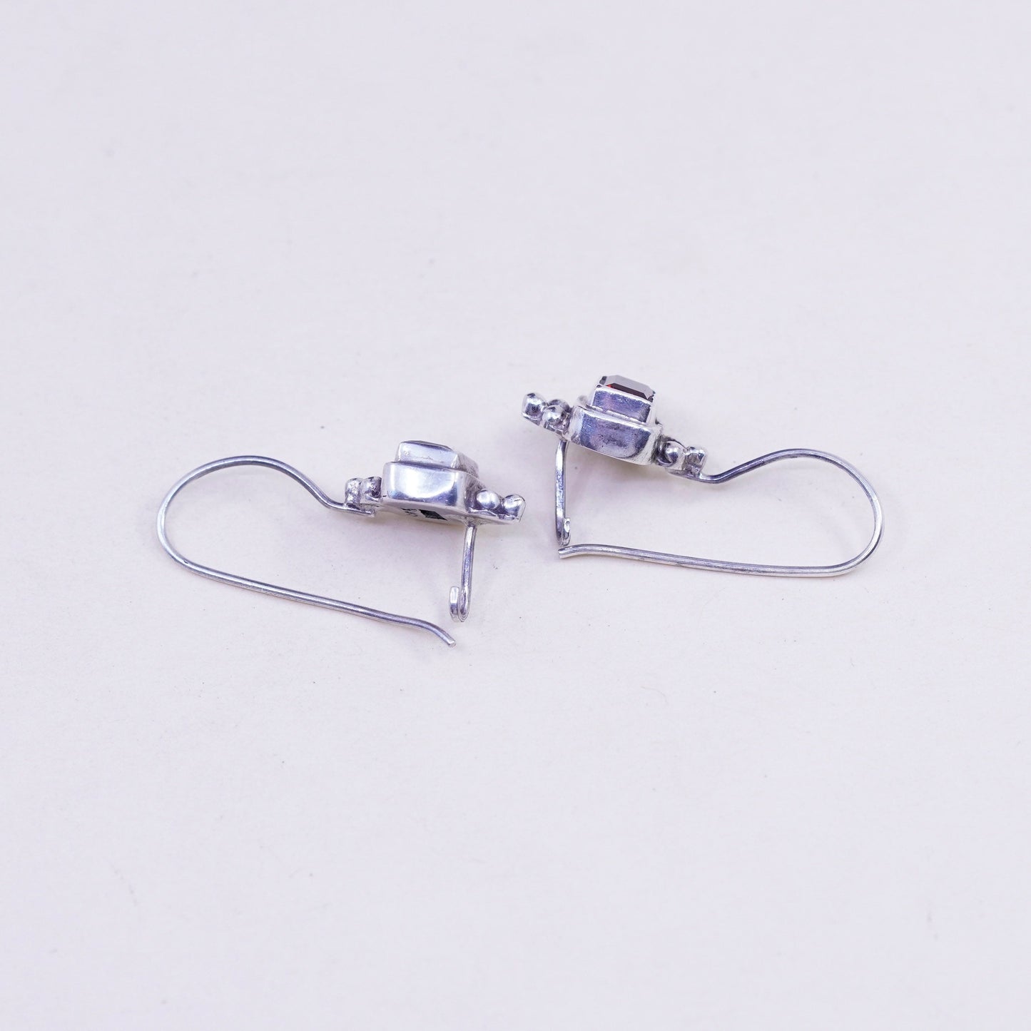 Vintage Sterling 925 silver handmade earrings with rectangular ruby