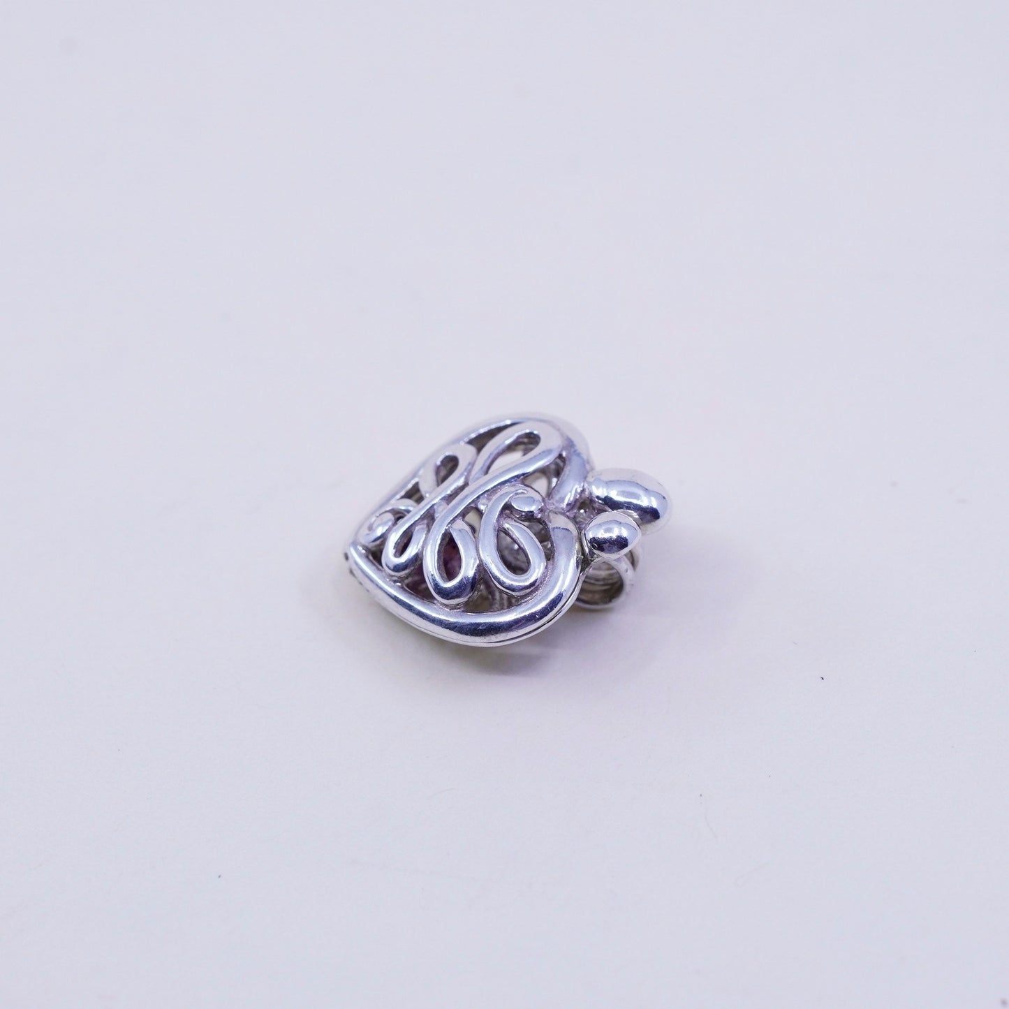 Vintage sterling silver heart filigree charm pendant, 925 prayer locket