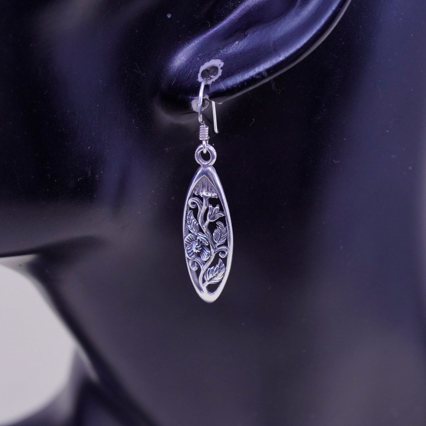 Vintage Sterling 925 silver handmade marquise flower earrings