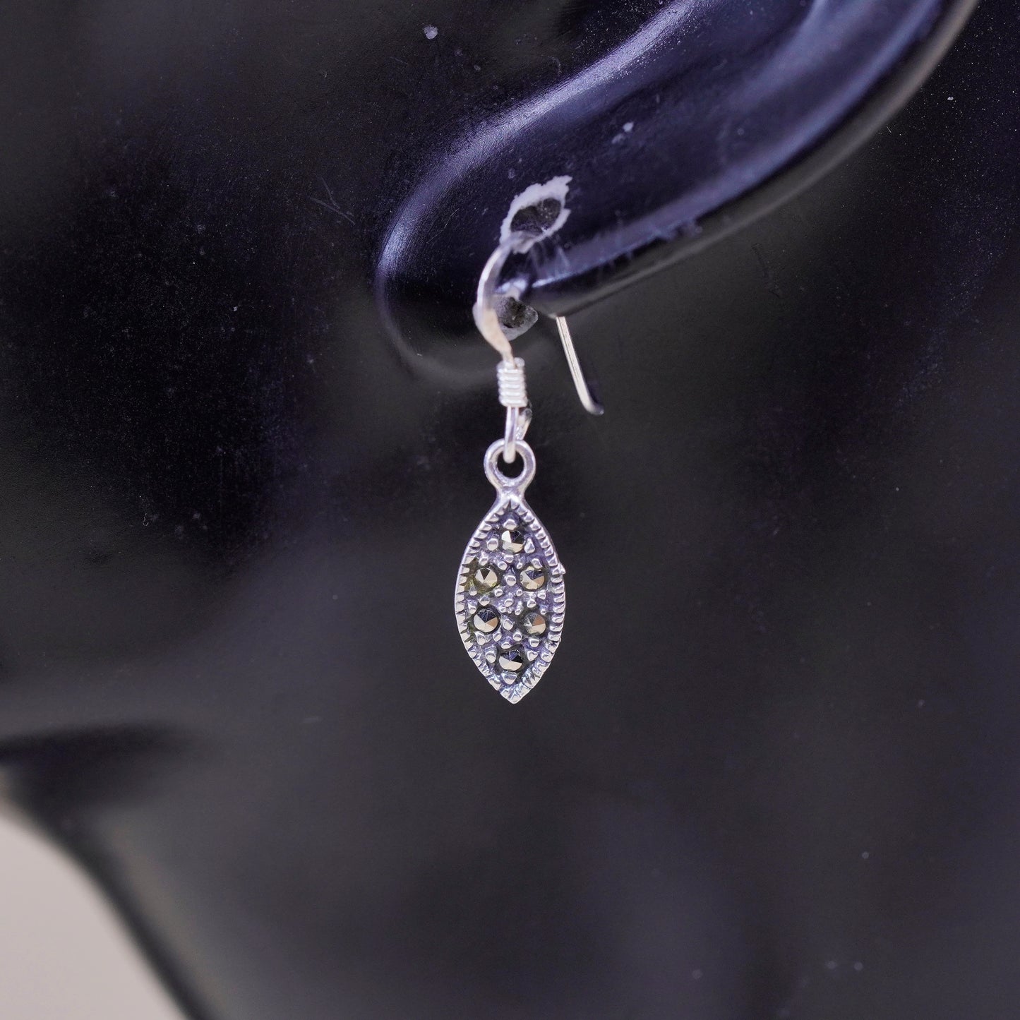 Vintage Sterling silver handmade earrings, 925 Marquise with marcasite