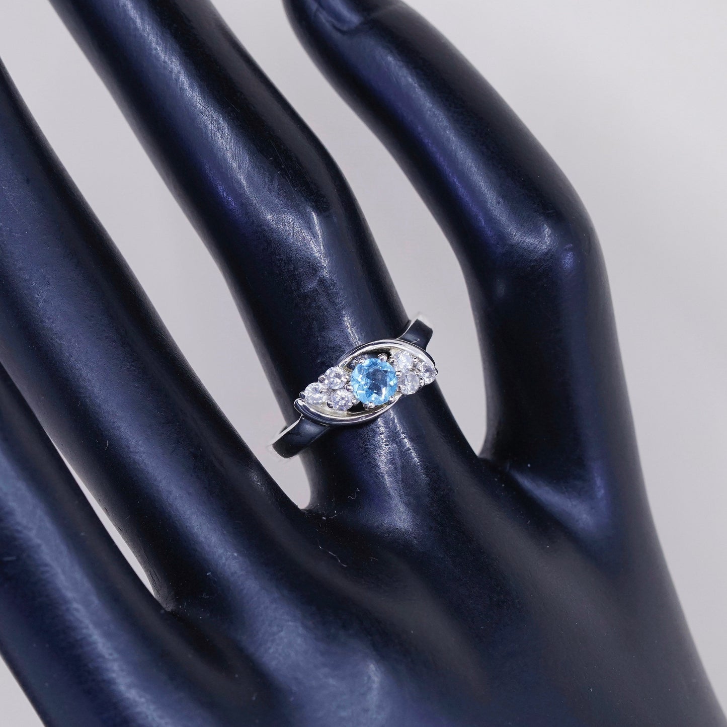 Size 6, vintage sterling silver handmade ring, 925 with blue topaz