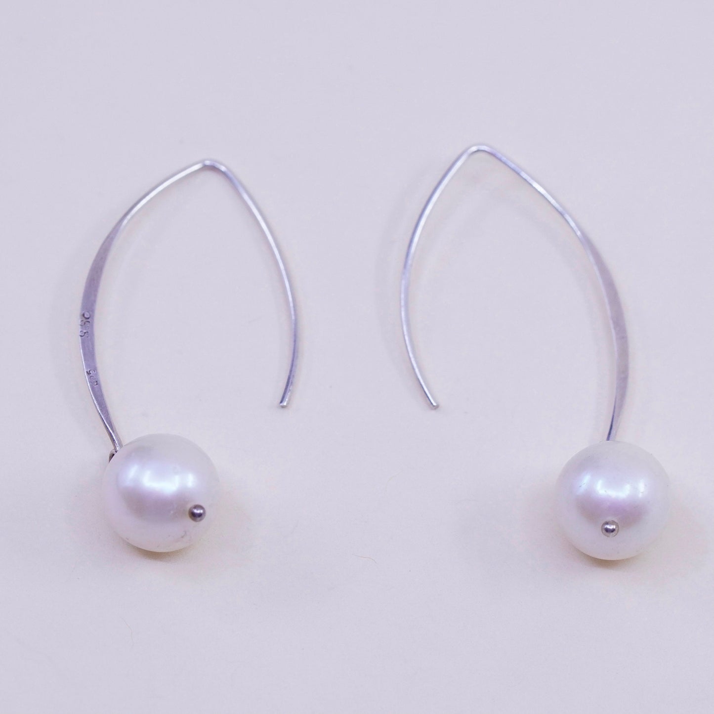 Vintage Sterling silver handmade earrings, 925 hooks with pearl drops