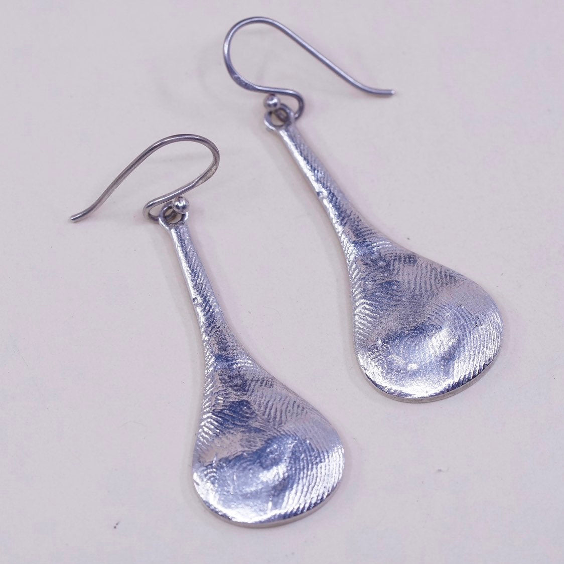 vtg sterling silver handmade earrings, 925 silver teardrop dangles,