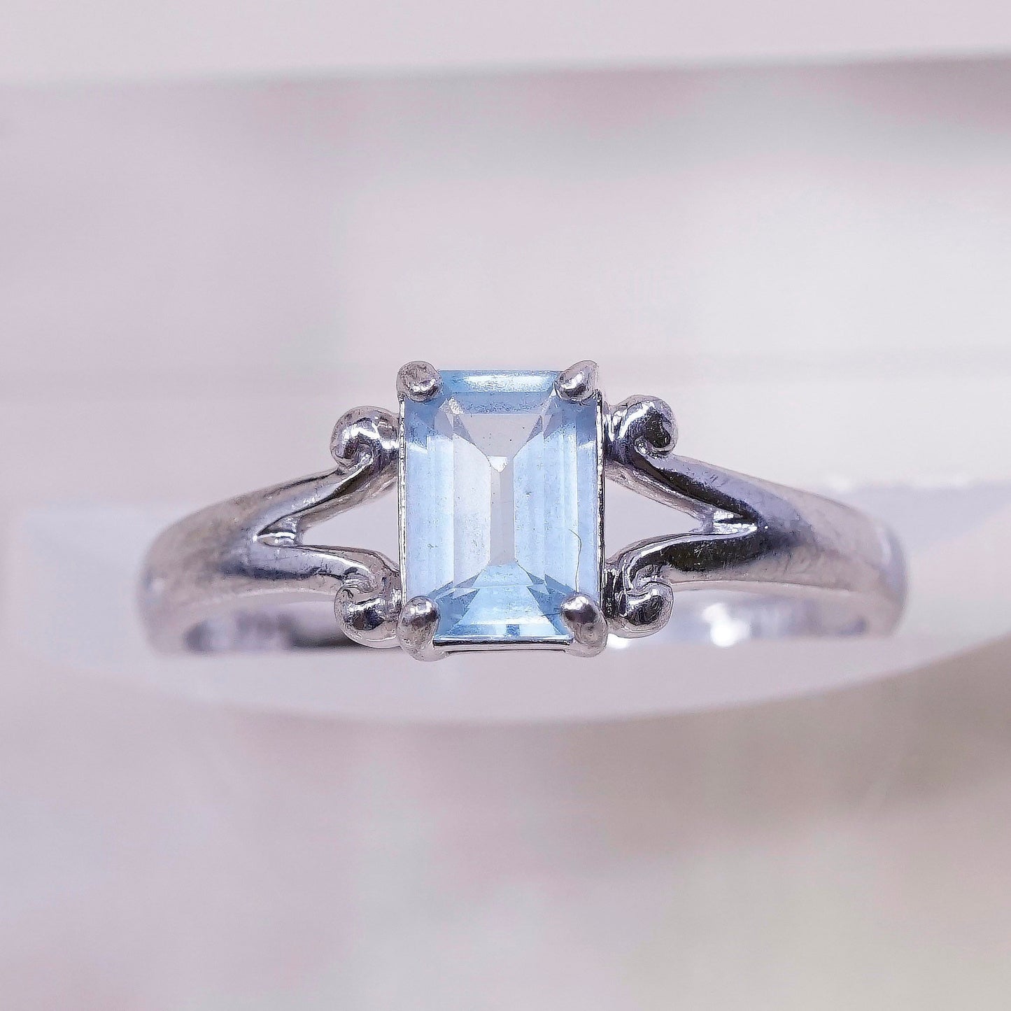 sz 7.25, vtg Sterling silver statement ring, 925 stackable band w/ blue topaz