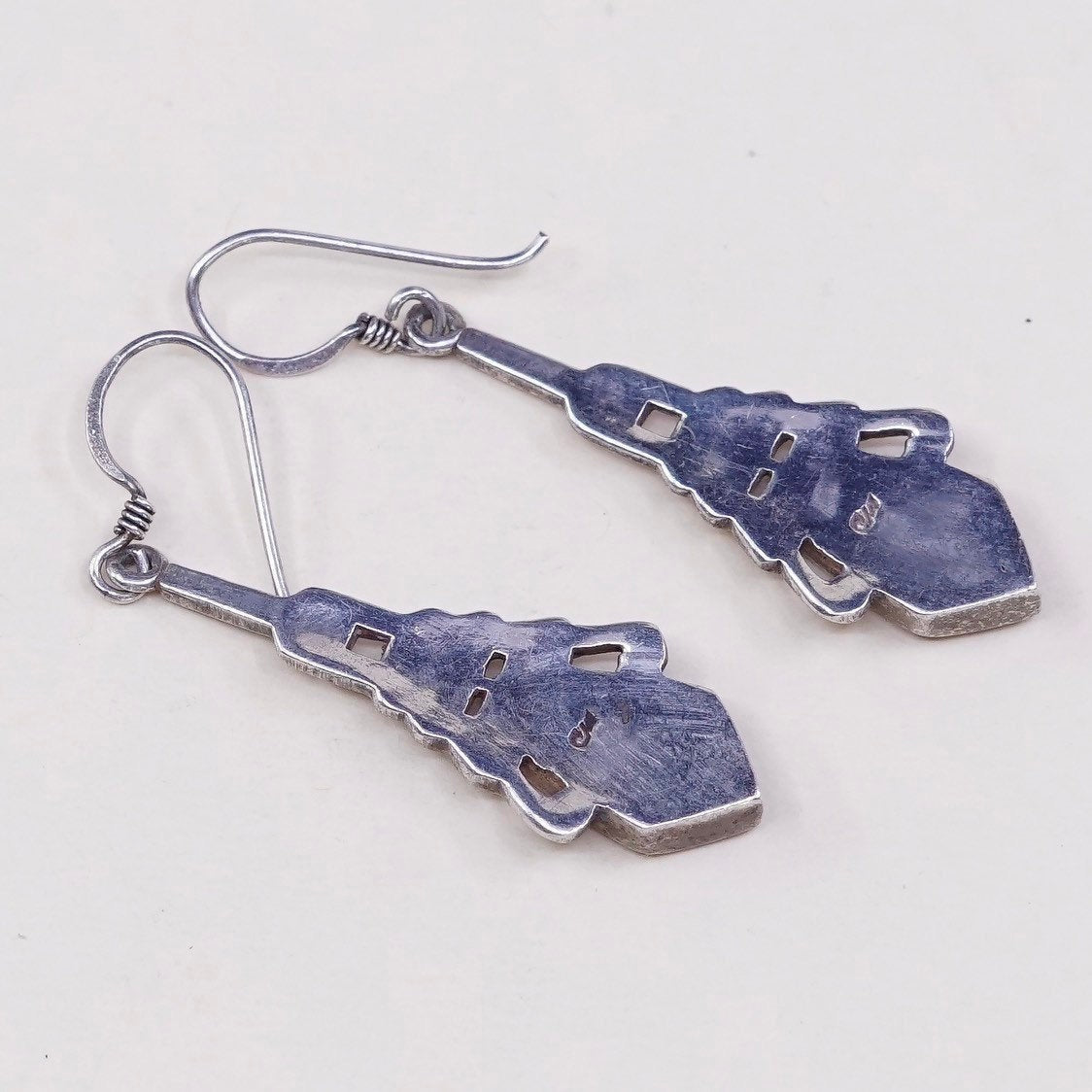 vtg Sterling 925 silver handmade earrings teardrop drops w/ obsidian n marcasite