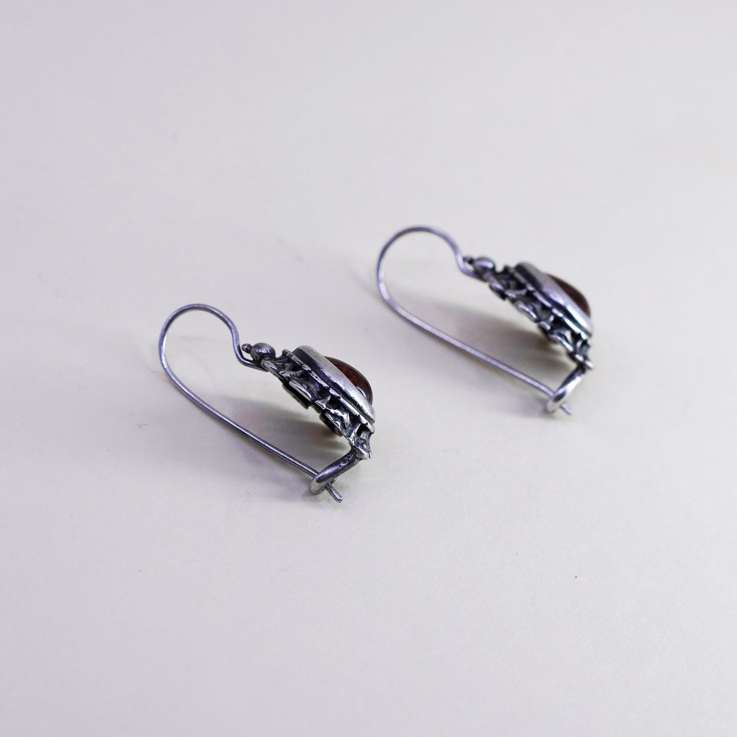 Vintage sterling 925 silver handmade earrings with teardrop Amber