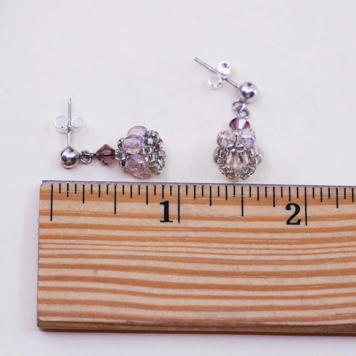 Vintage sterling 925 silver handmade earrings with crystal details