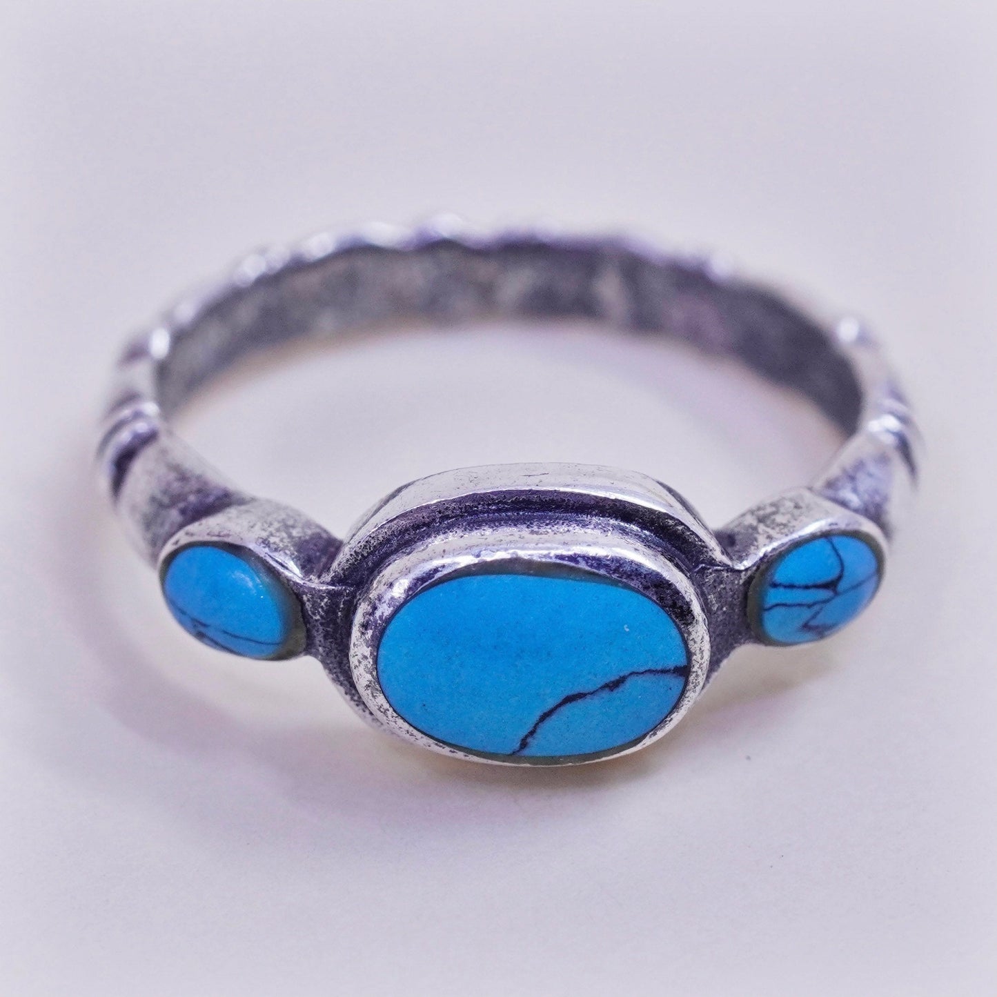 Size 5.25, Vintage sterling 925 silver ring, Native American handmade turquoise