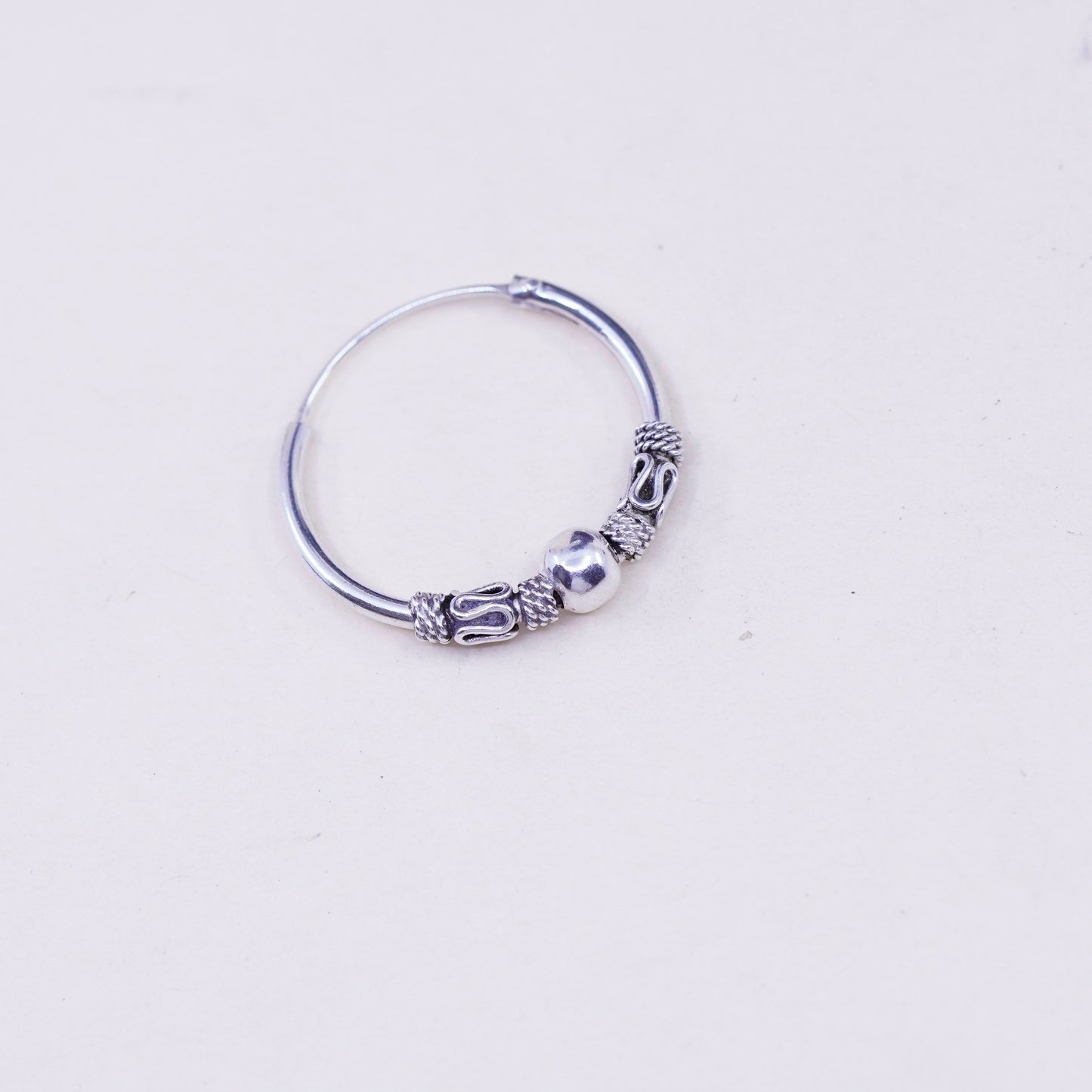 1”, Vintage sterling 925 silver loop handmade earrings, bali wired hoops
