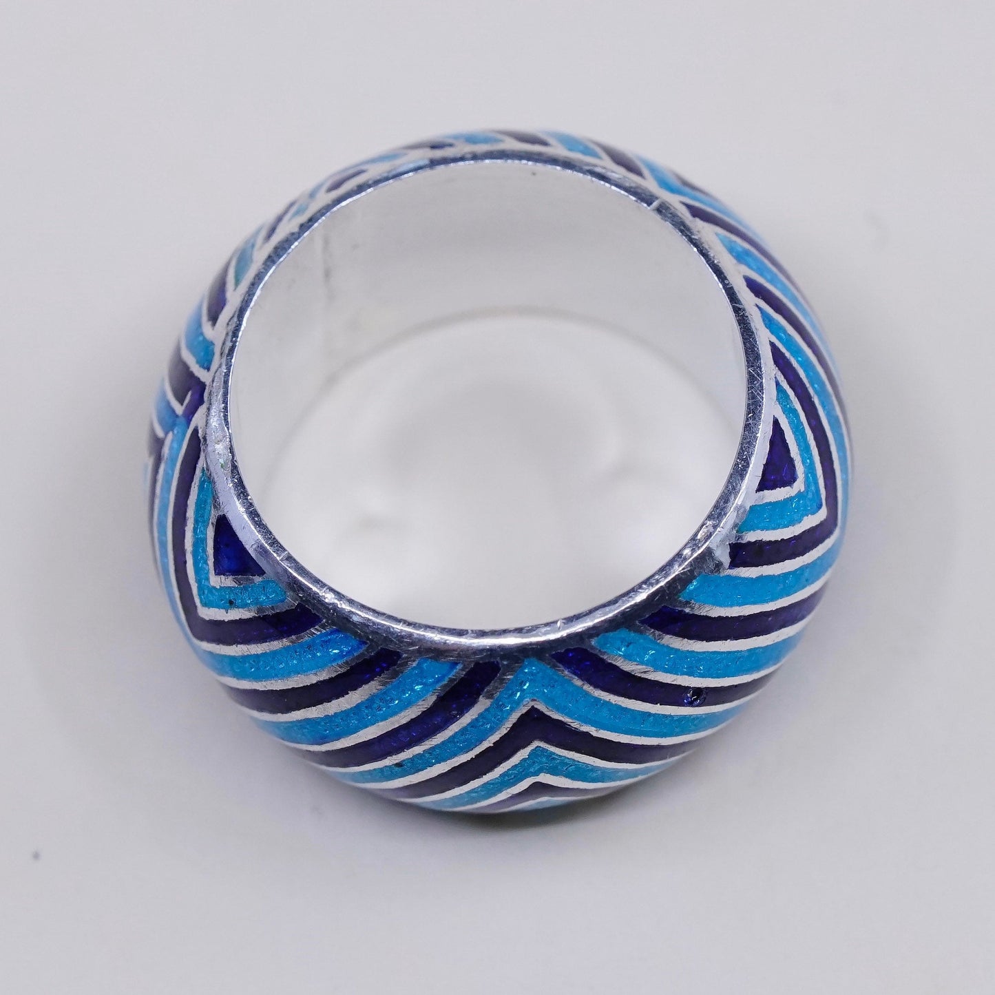 Size 6, vintage Sterling silver handmade ring, 925 band w/ blue enamel Zuni
