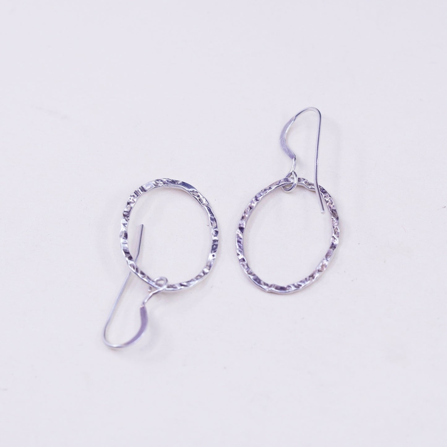 Vintage sterling silver handmade earrings, 925 textured oval dangle