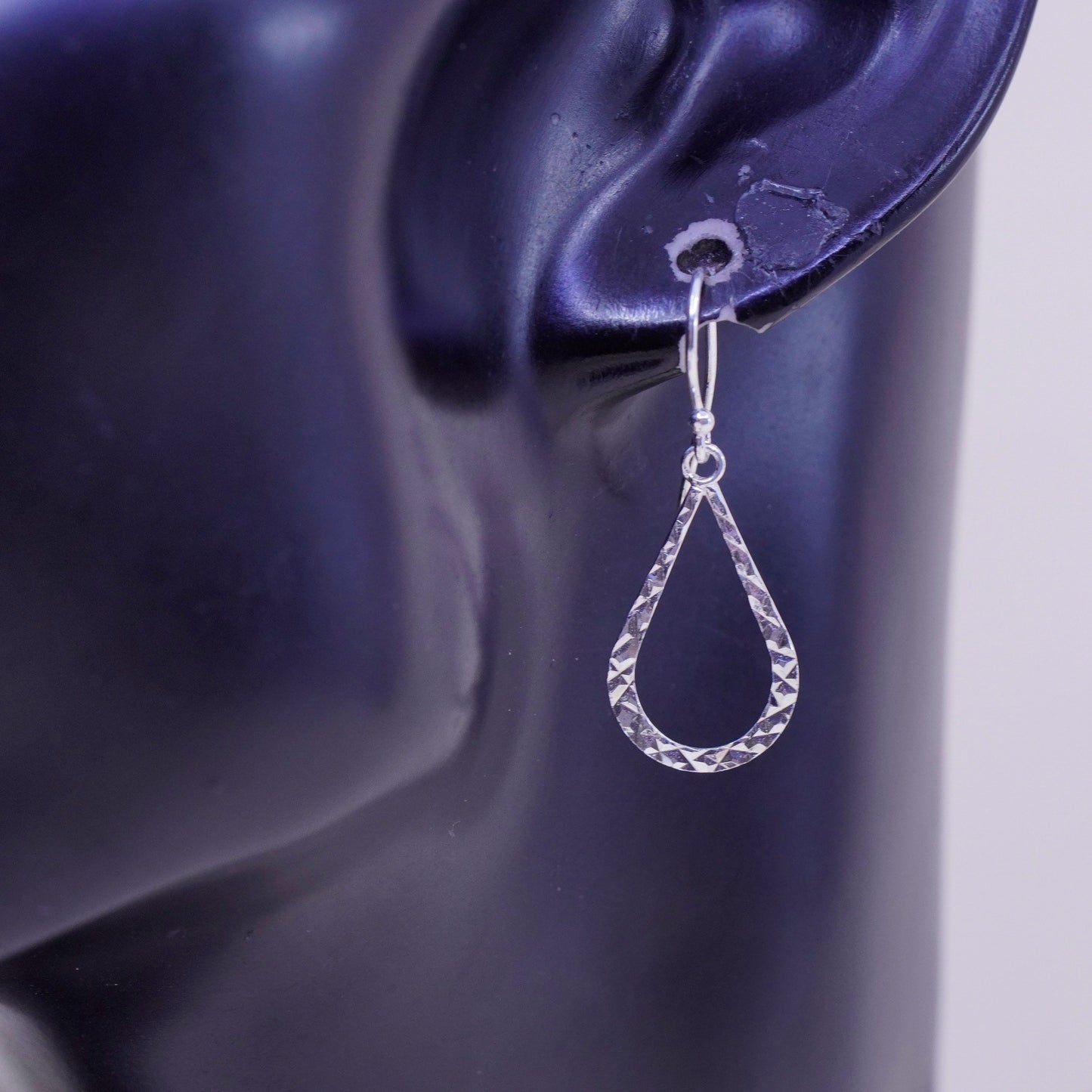 Vintage Sterling silver handmade earrings, textured 925 teardrop dangles