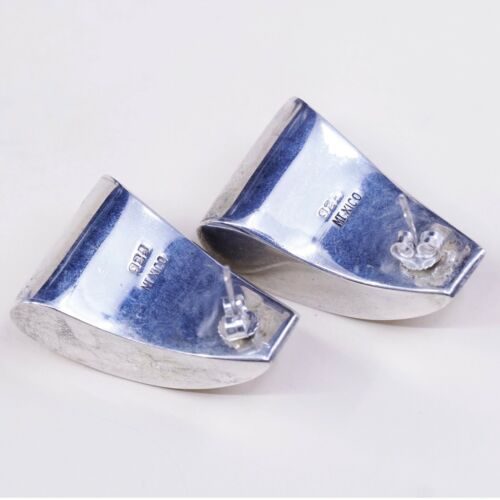Vtg Mexico Sterling silver handmade Earrings, 925 Modern Studs, Stamped 925