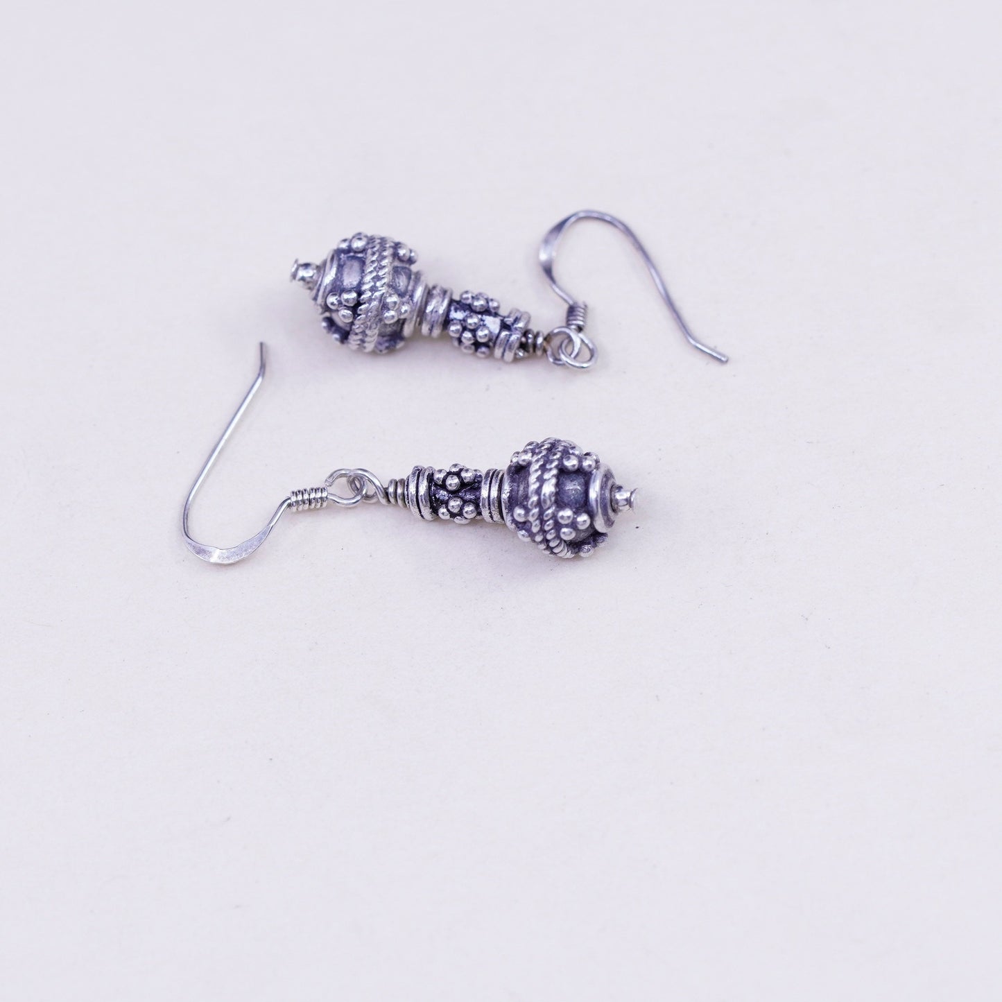 Vintage Sterling silver handmade Bali earrings, teardrop 925 swirl bead