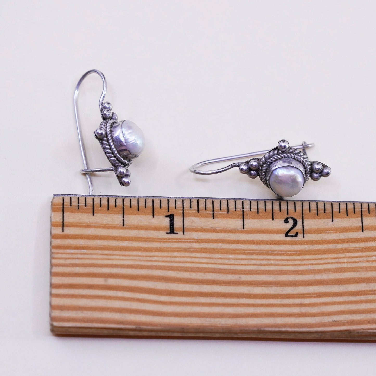 Vintage BA Suarti Sterling 925 silver handmade earrings with pearl and beads