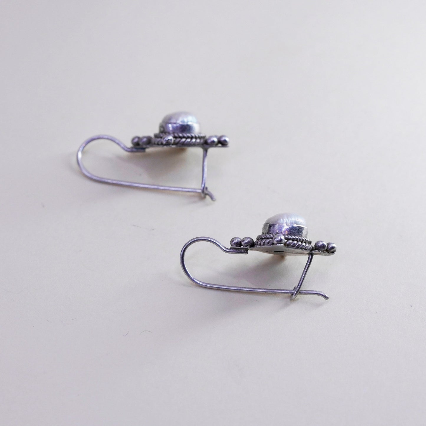 Vintage BA Suarti Sterling 925 silver handmade earrings with pearl and beads