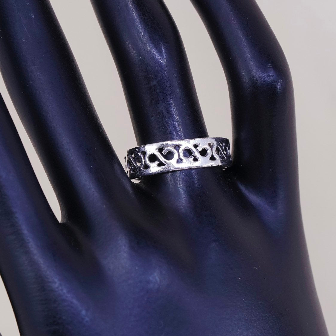 sz 8.75, vtg Sterling silver handmade ring, mexico 925 band w/ swirl wave