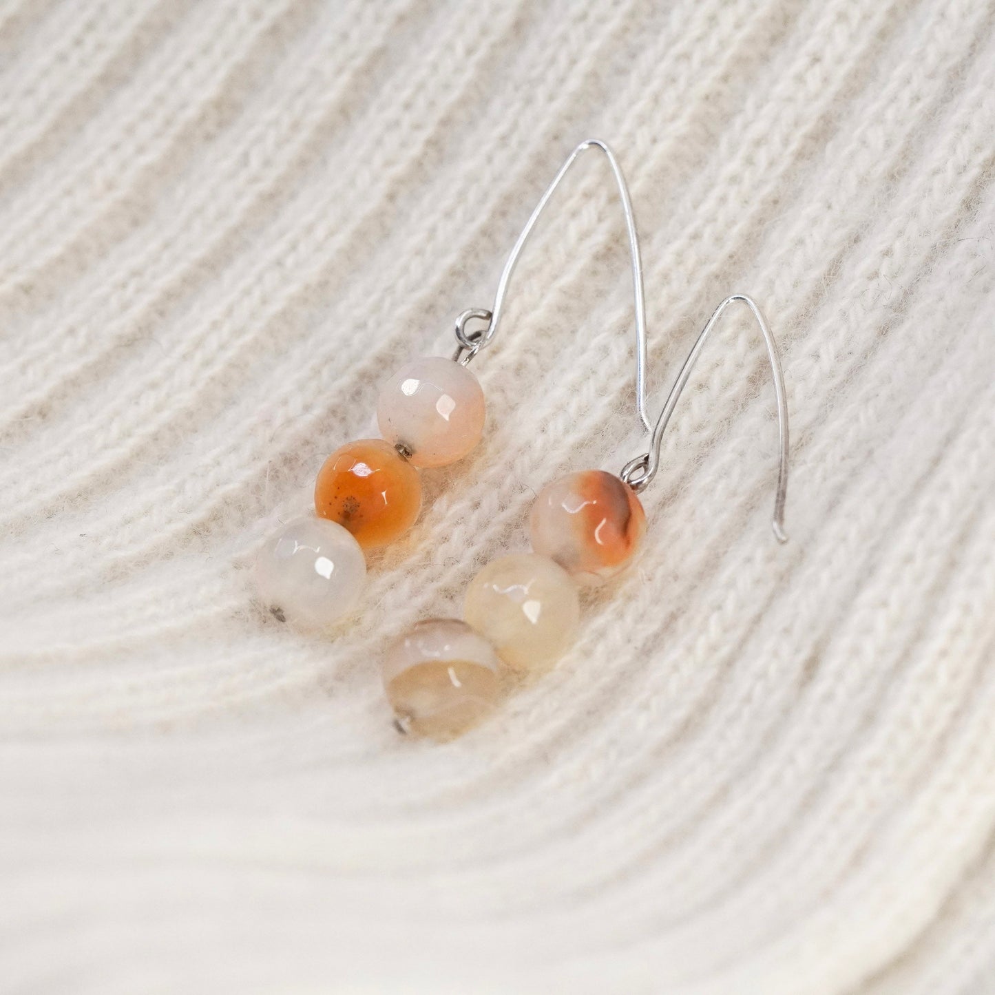 Vintage Sterling silver handmade earrings, 925 hooks with orange agate