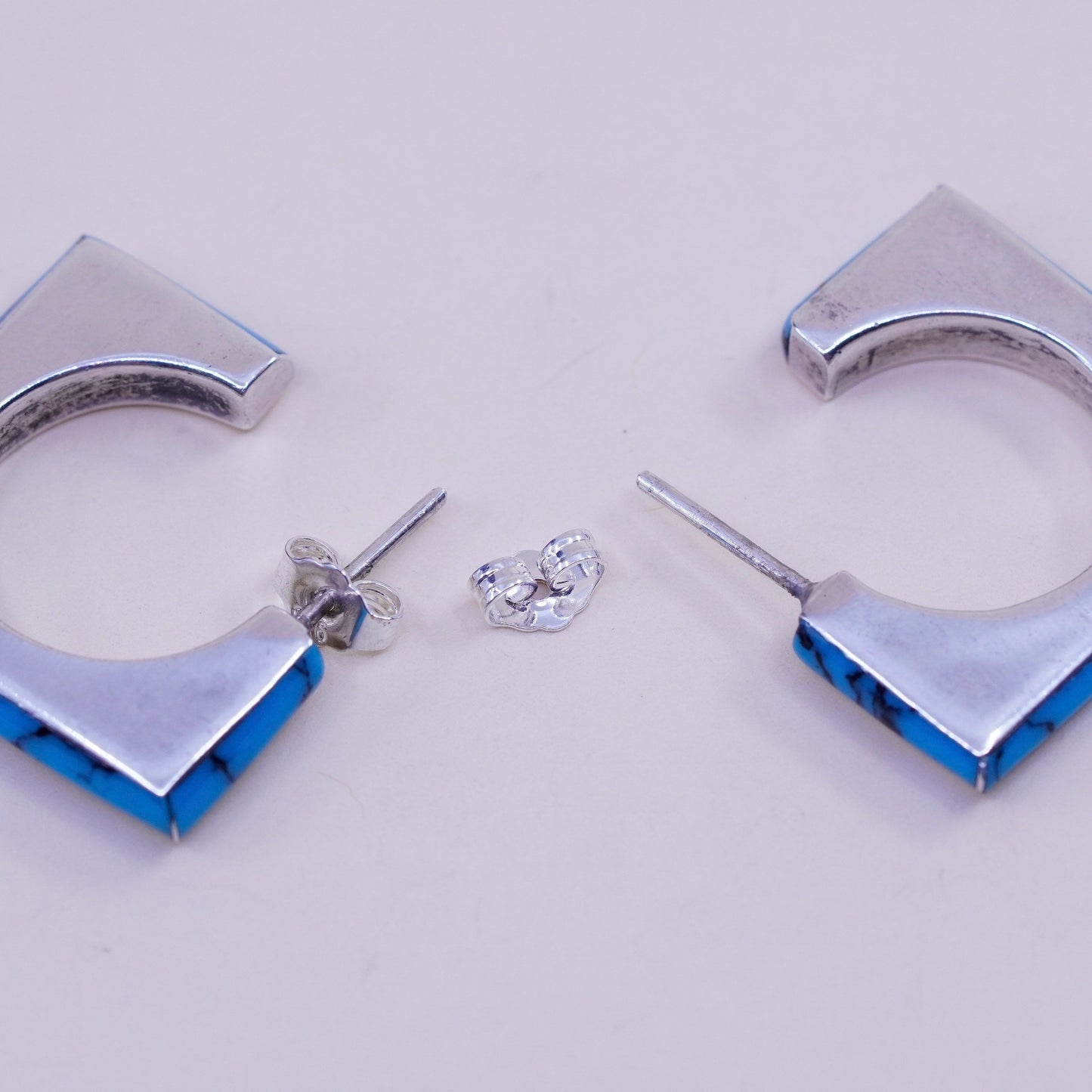 sterling silver handmade earrings, southwestern 925 square studs with turquoise