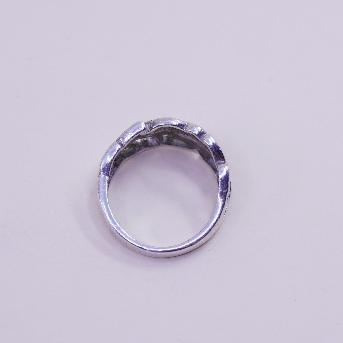 Size 7.25, vintage Sterling silver ring, 925 leaves band with real diamond