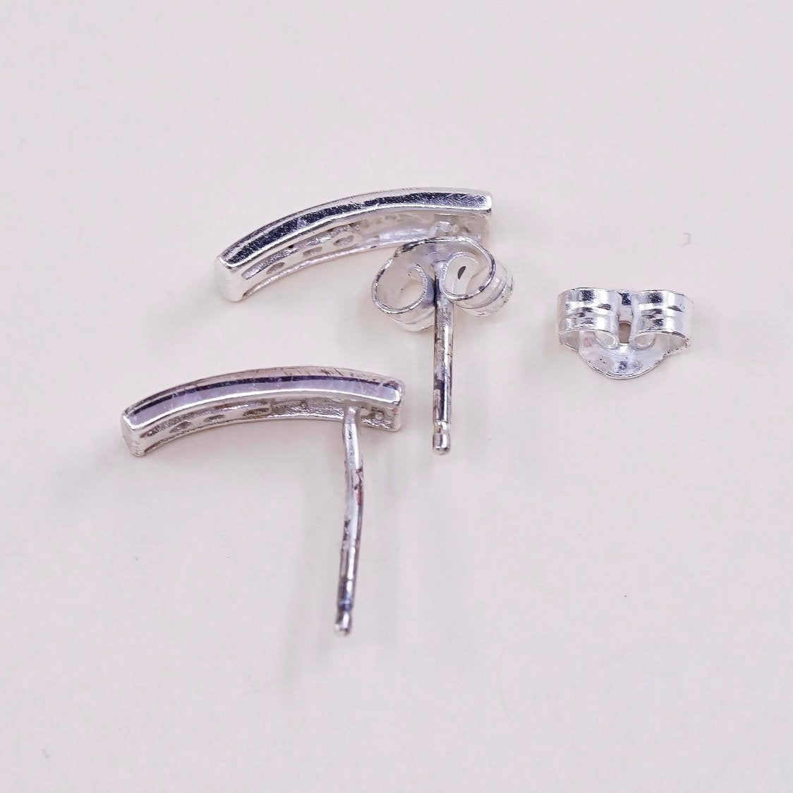 Vintage sterling silver genuine cz studs, fashion minimalist earrings