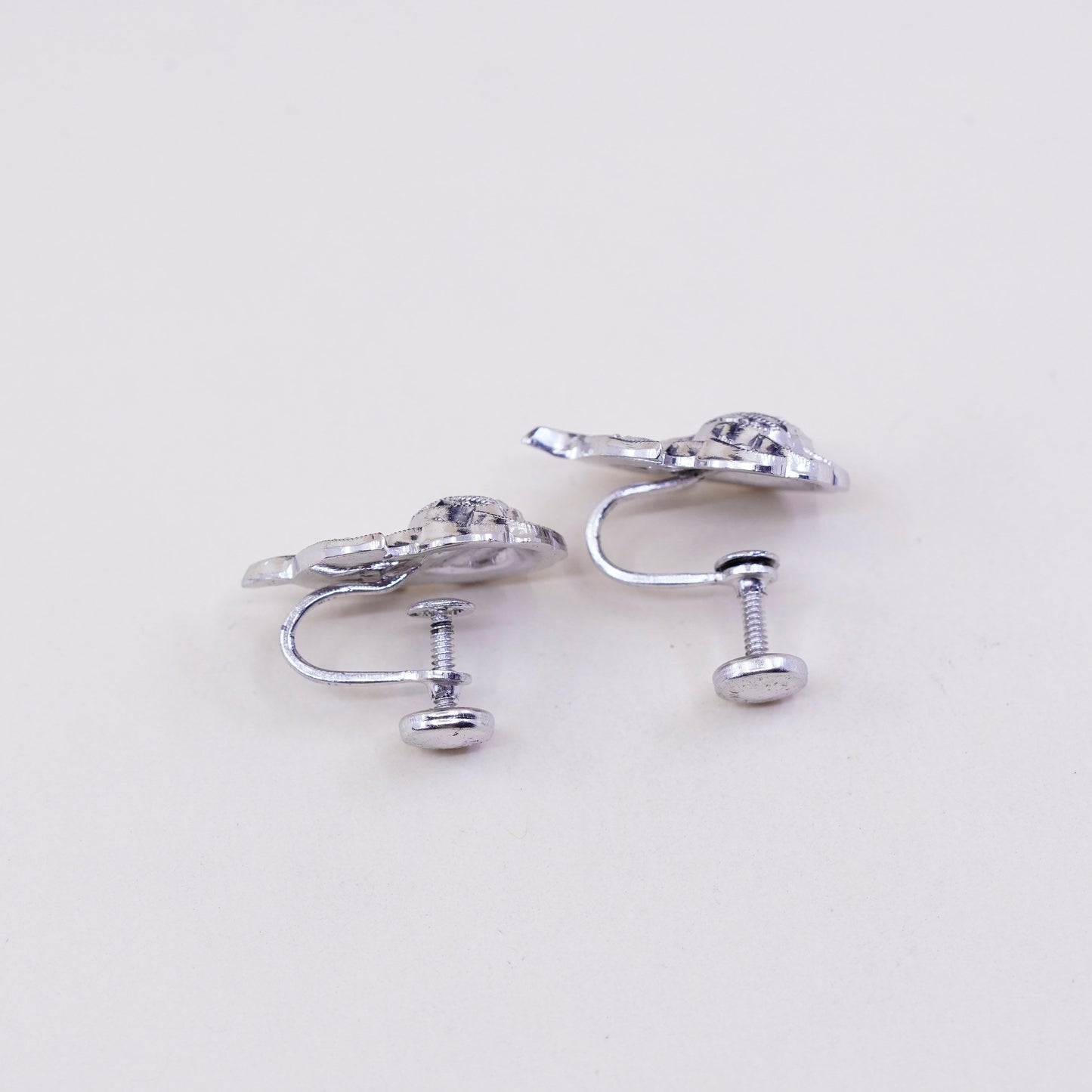 Sterling silver handmade earrings, 925 screw back rose flower with Marcasite