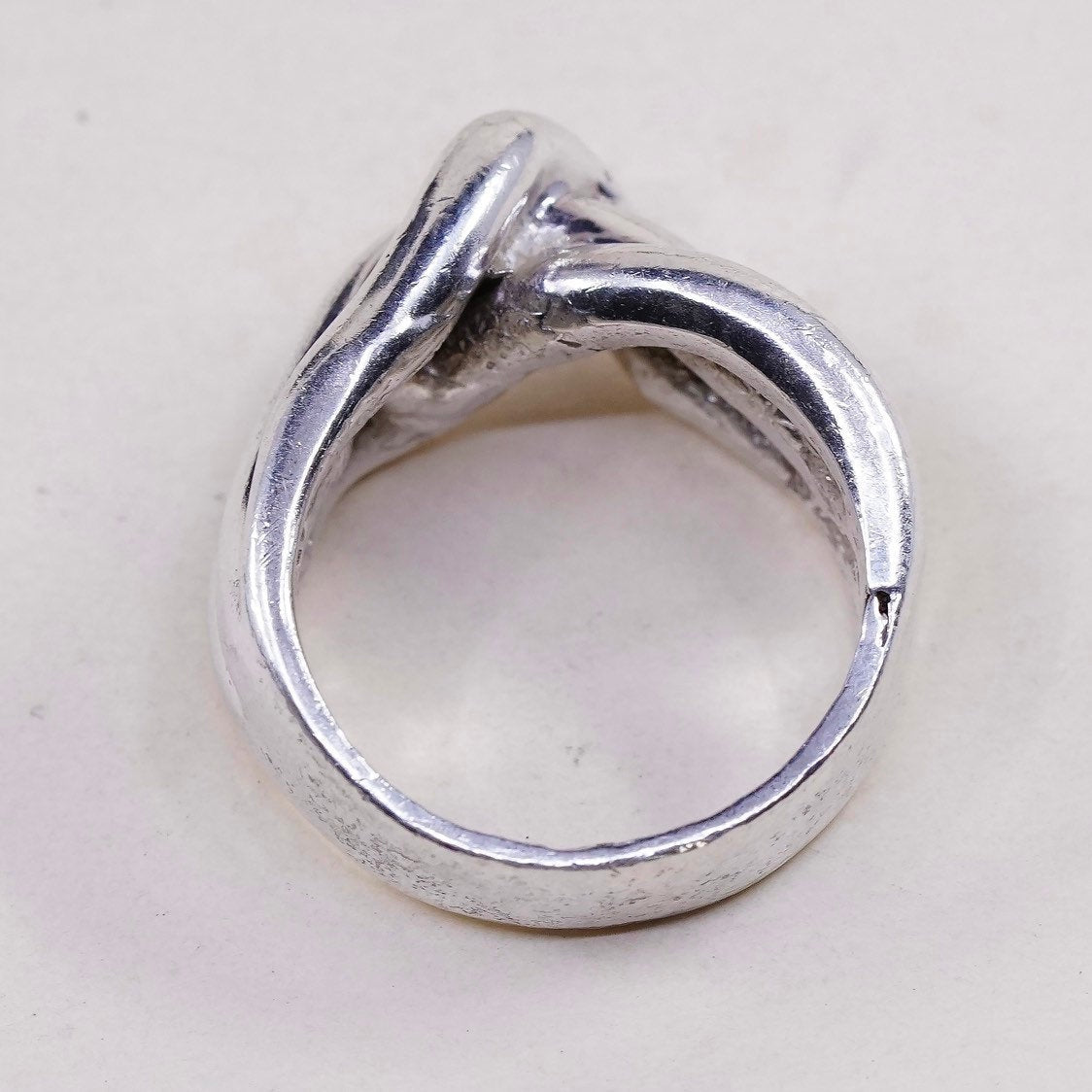 sz 8, vtg sterling silver handmade ring, Mexico 925 ribbed statement band