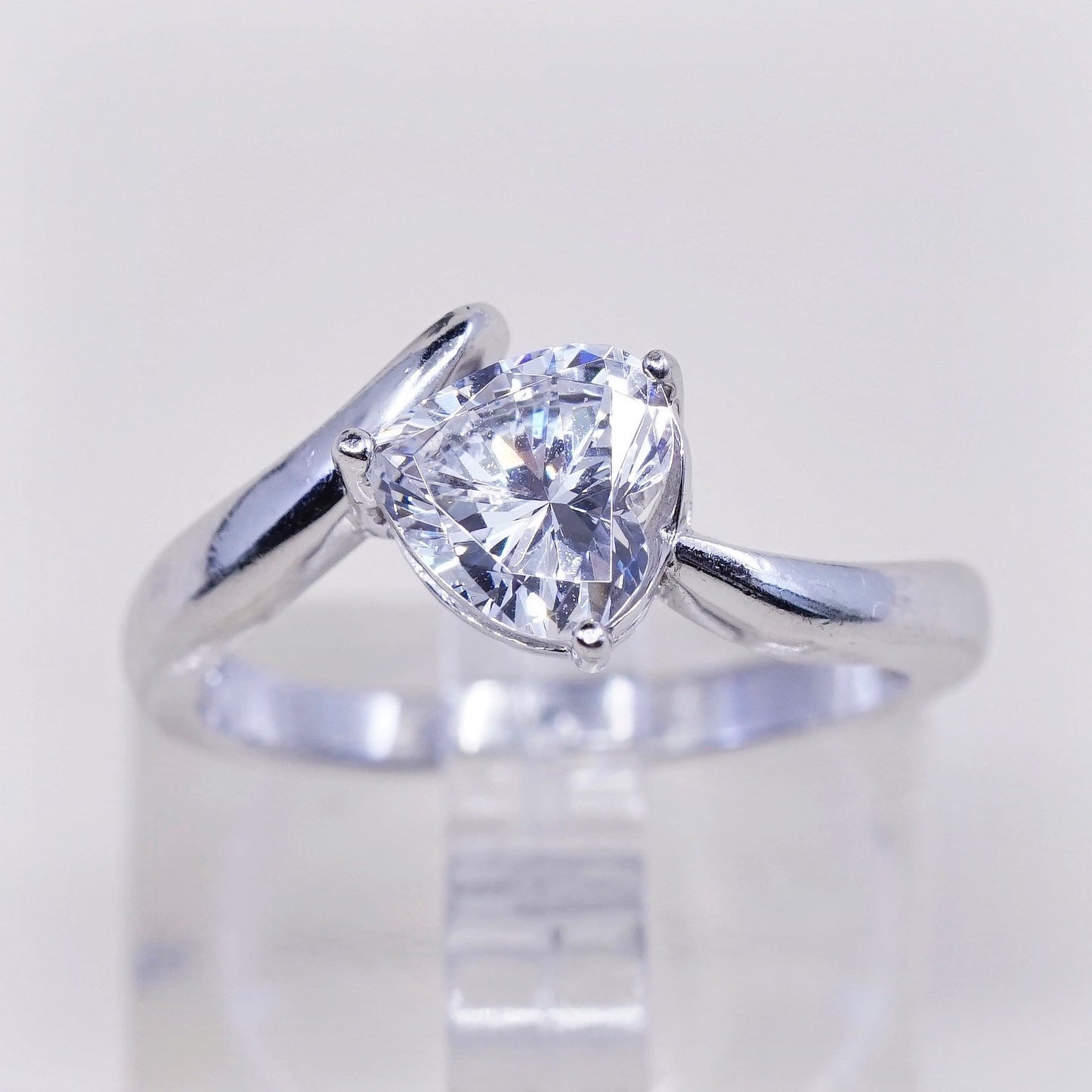 Size 6, vtg sterling silver handmade ring, stamped 925, engagement ring w/ cz
