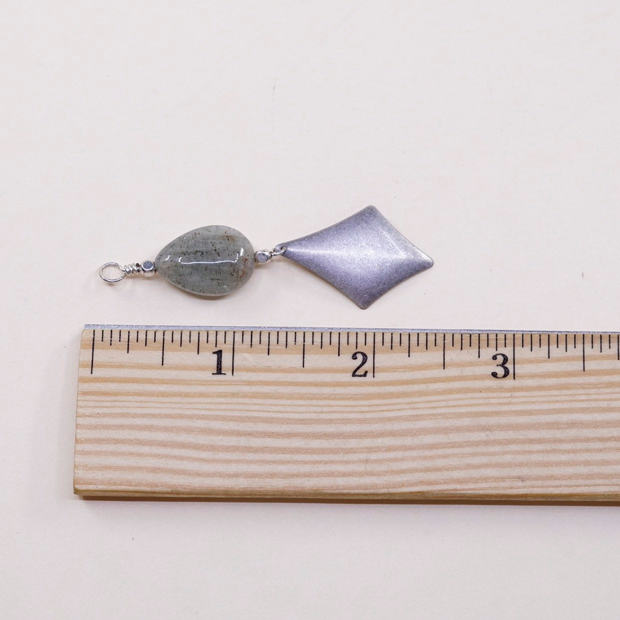 VTG sterling silver handmade modern pendant, 925 tag with jade