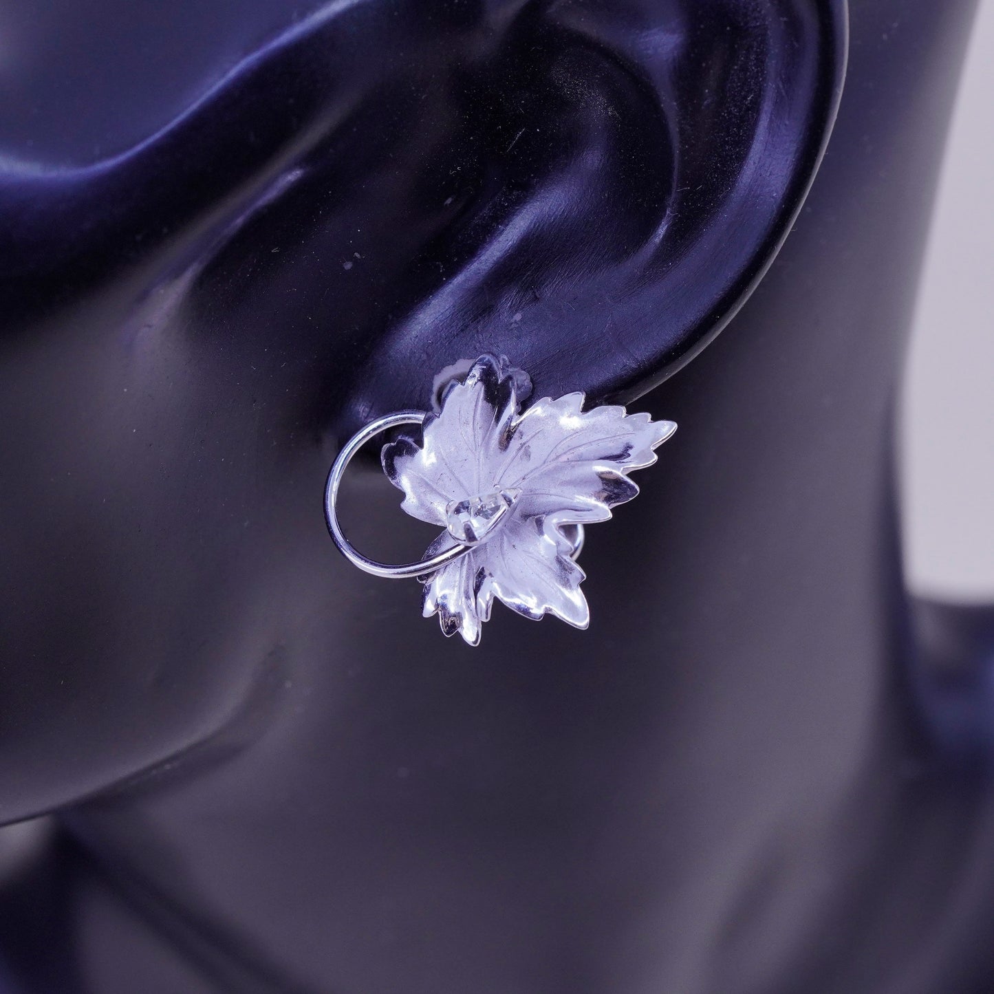 vtg CA Sterling silver handmade earrings, 925 screw back earrings grape leaf