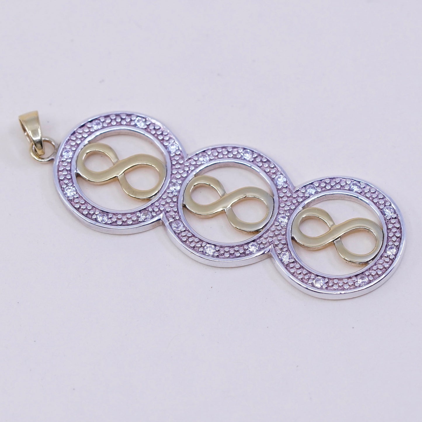 Vintage two tone sterling silver handmade pendant, 925 number 8 with diamond