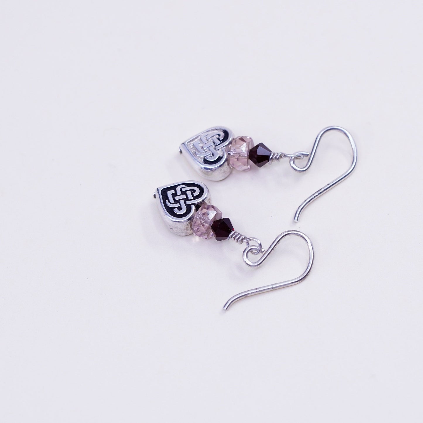 sterling silver earrings, 925 hooks with Irish Celtic knot heart dangles