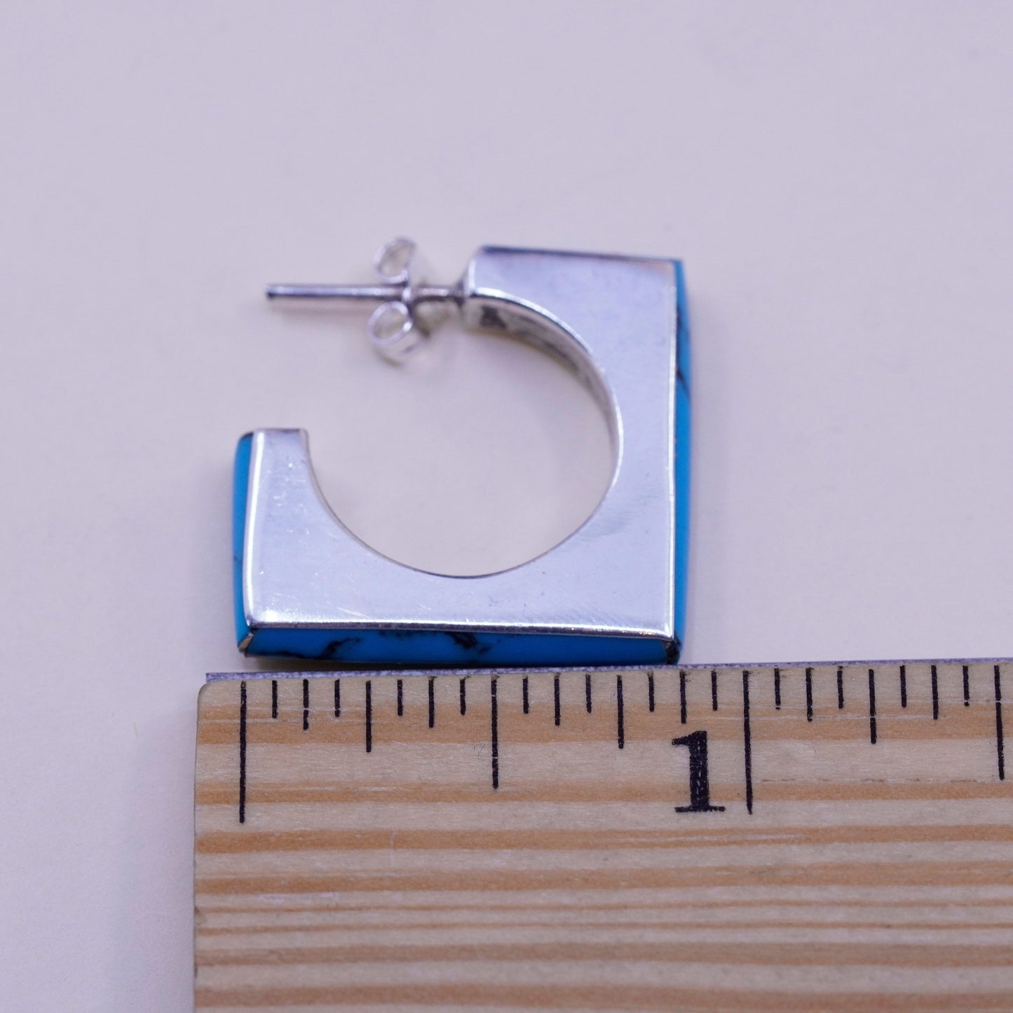 sterling silver handmade earrings, southwestern 925 square studs with turquoise