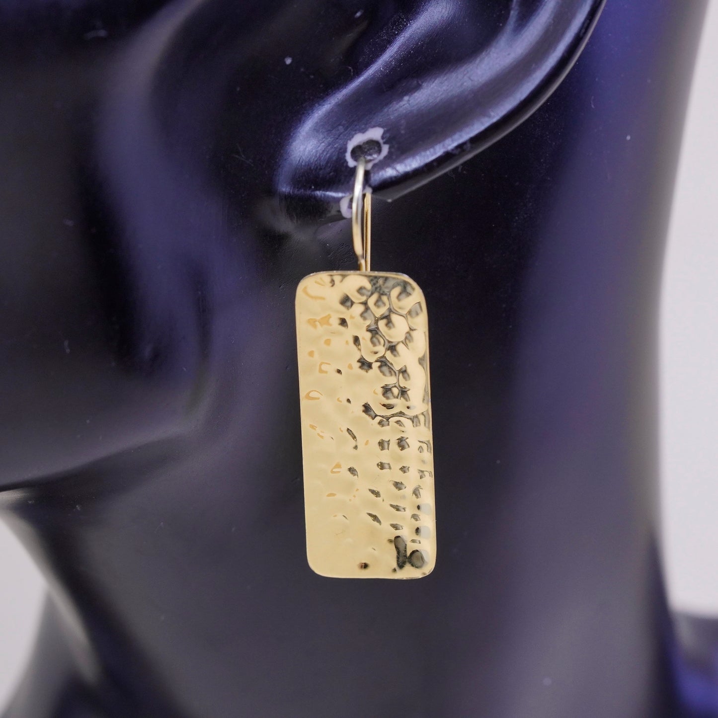 Vintage Sterling 925 silver handmade earrings, hammered rectangular dangles
