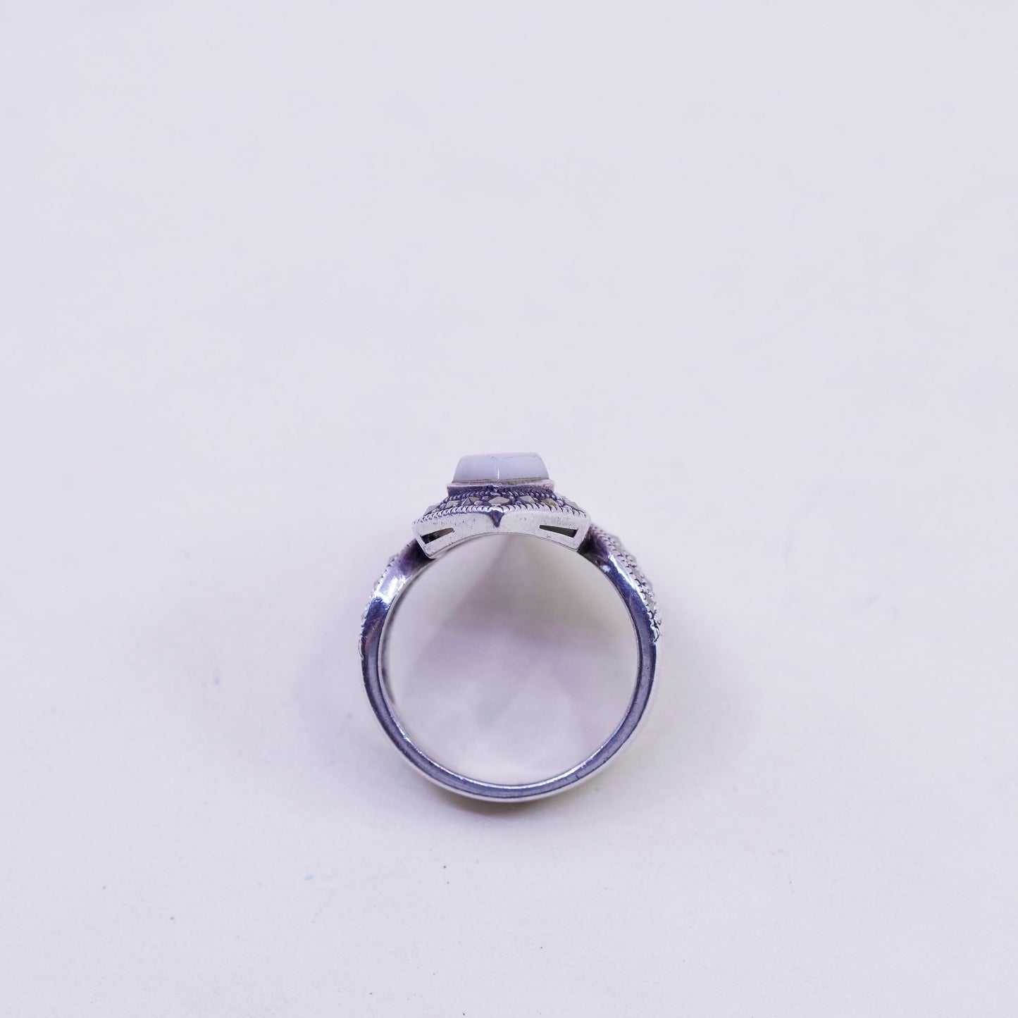 Size 7.75, sterling silver Southwestern 925 ring mother of pearl marcasite