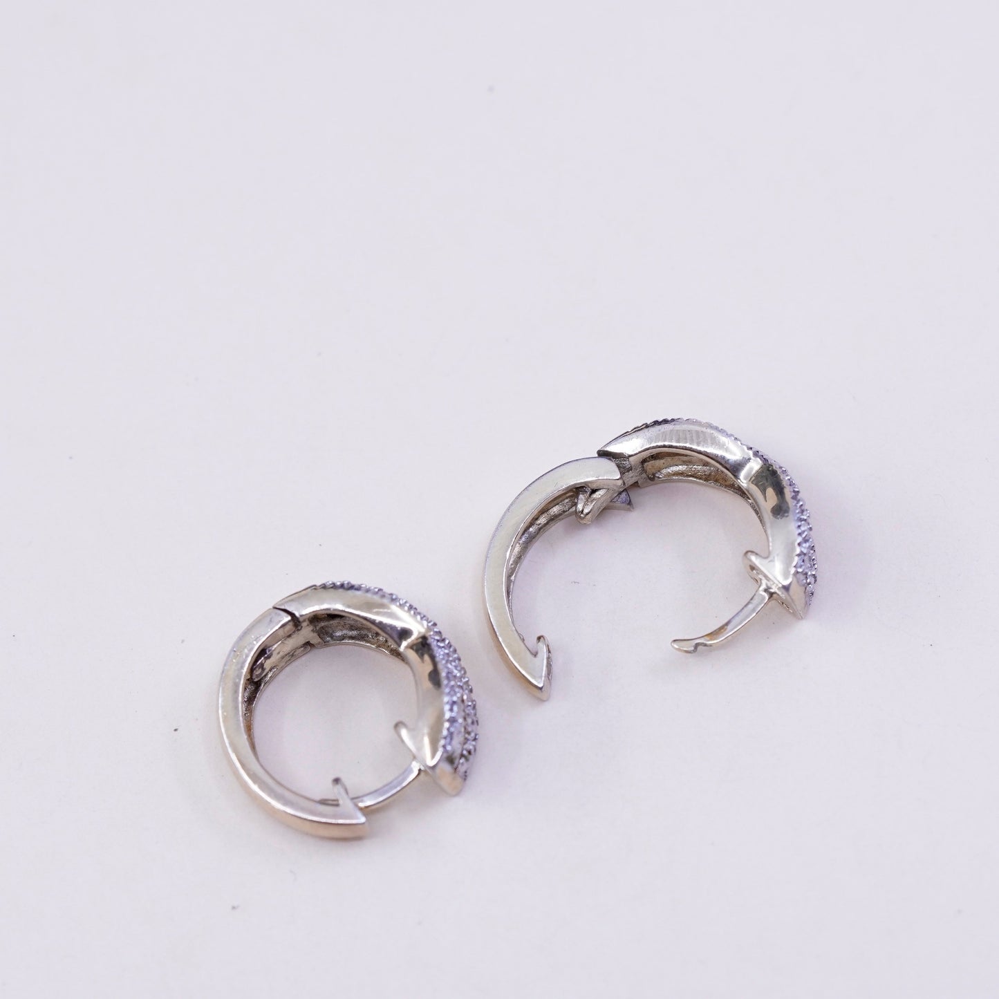 0.5”, Vintage vermeil gold over sterling silver earrings, 925 hoops, huggie, with diamond details, stamped 925