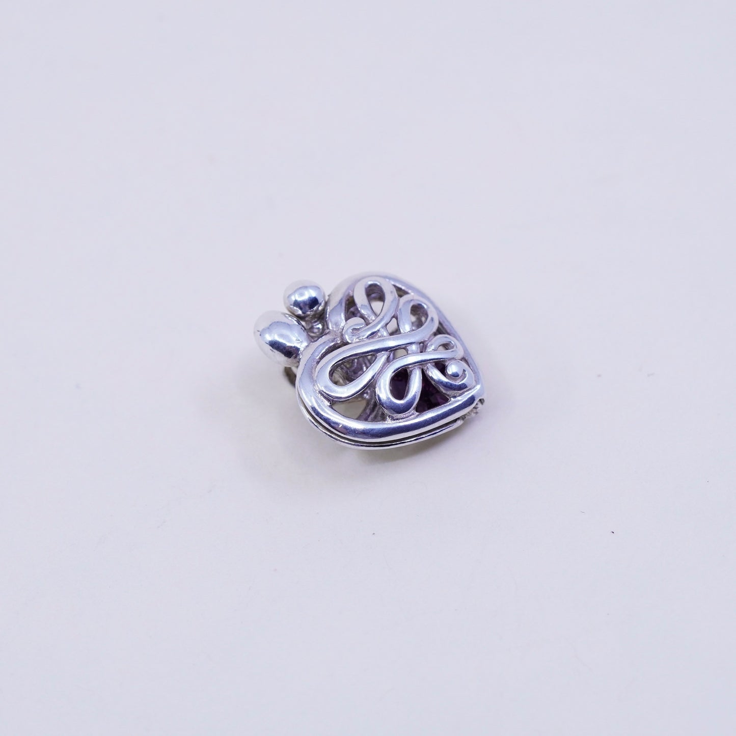 Vintage sterling silver heart filigree charm pendant, 925 prayer locket
