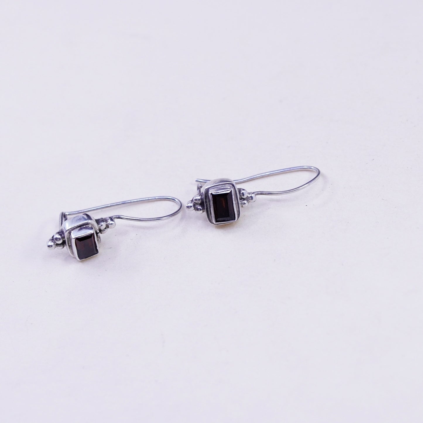 Vintage Sterling 925 silver handmade earrings with rectangular ruby